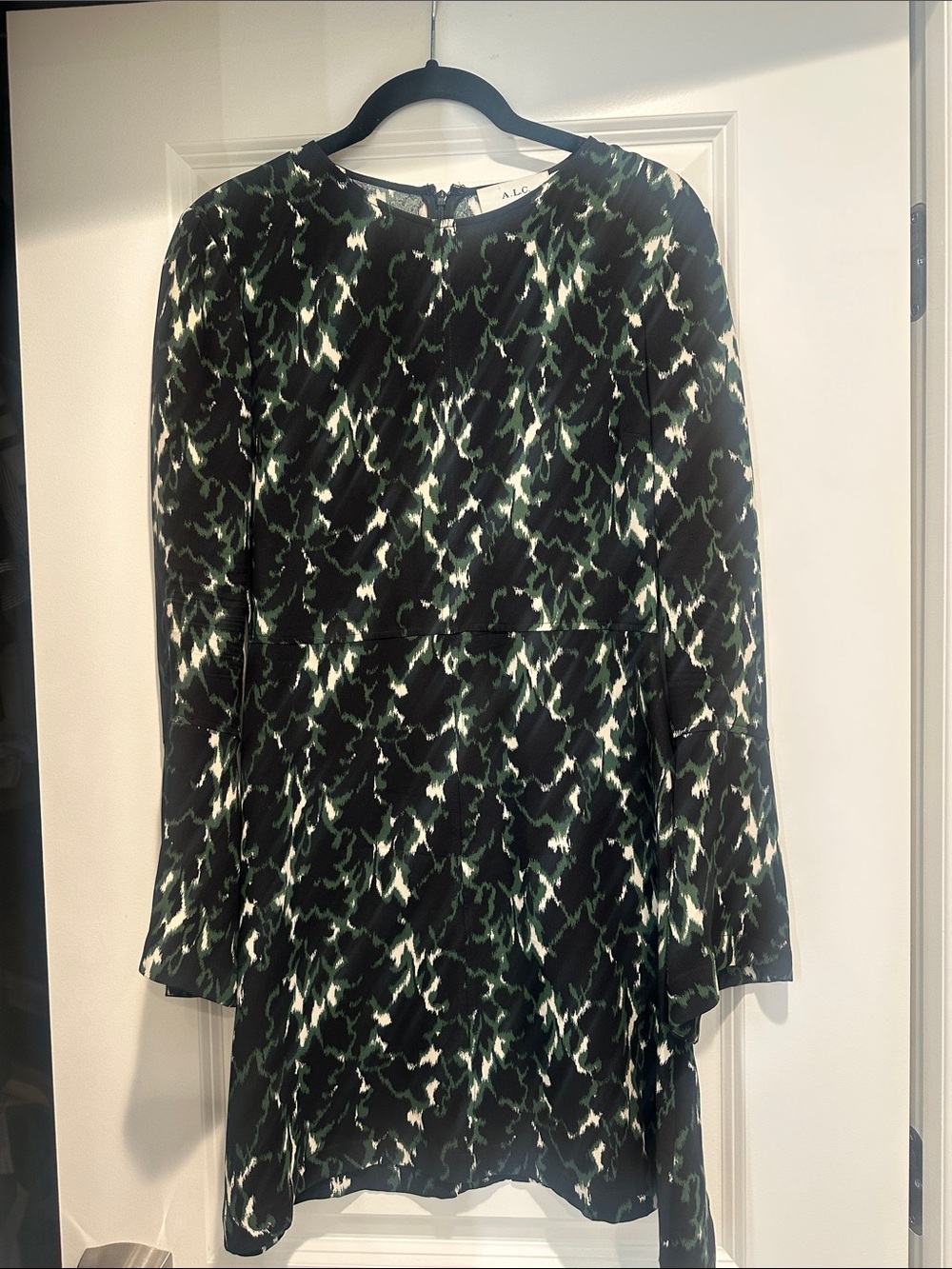 A.L.C. Black, Green & White Abstract Long-Sleeve Dress
